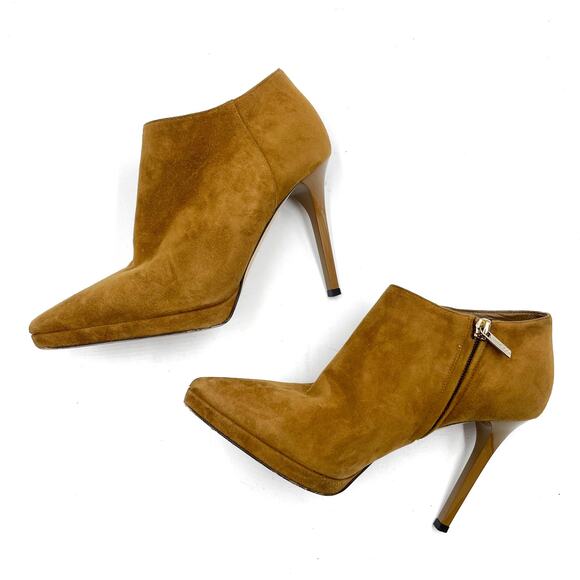 Jimmy Choo Lindsey Booties Suede Ankle Tan Stiletto Heels Pointed Toe Sz 38 / 8 - Picture 6 of 12